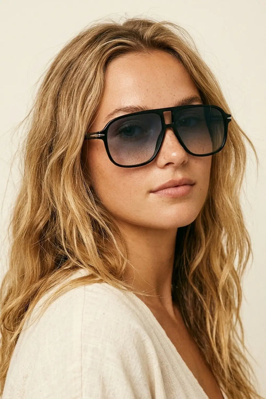 Black Gradient Lens Aviator Oversize Sunglasses With Double Bridge - GRAY / ONE - Sunglasses