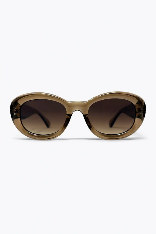 Brown Oval Frame Translucent Acetate Gradient Lens Sunglasses - BEIGE / ONE - Sunglasses