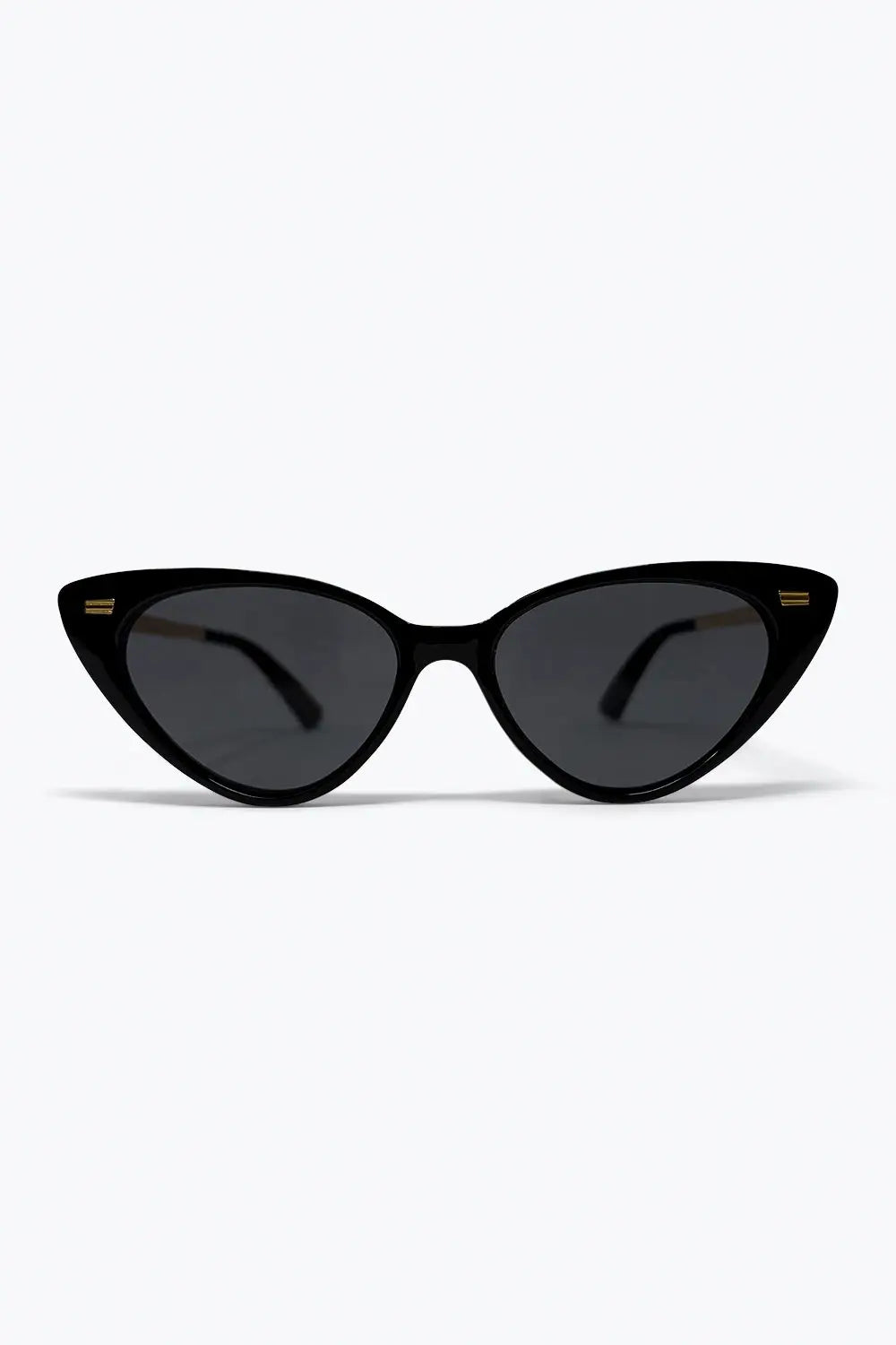 Black Cat Eye Glossy Frame Gold Detail Sunglasses - BLACK / ONE - Sunglasses
