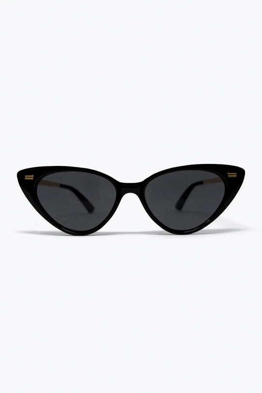 Black Cat Eye Glossy Frame Gold Detail Sunglasses - BLACK / ONE - Sunglasses