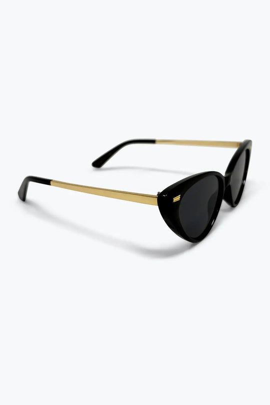 Black Cat Eye Glossy Frame Gold Detail Sunglasses - BLACK / ONE - Sunglasses