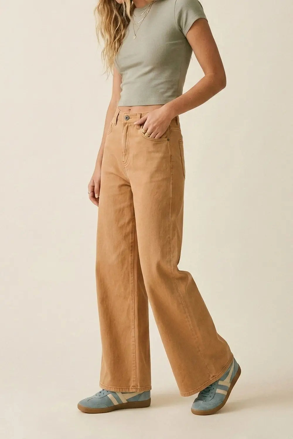 Orange Wide-Leg Pants with lightweight Twill - Colored Jeans