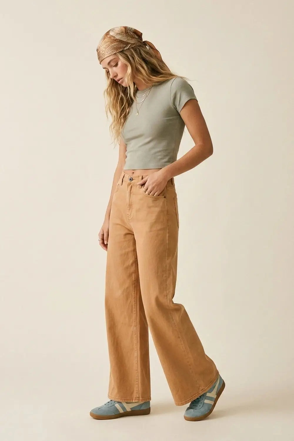 Orange Wide-Leg Pants with lightweight Twill - Colored Jeans