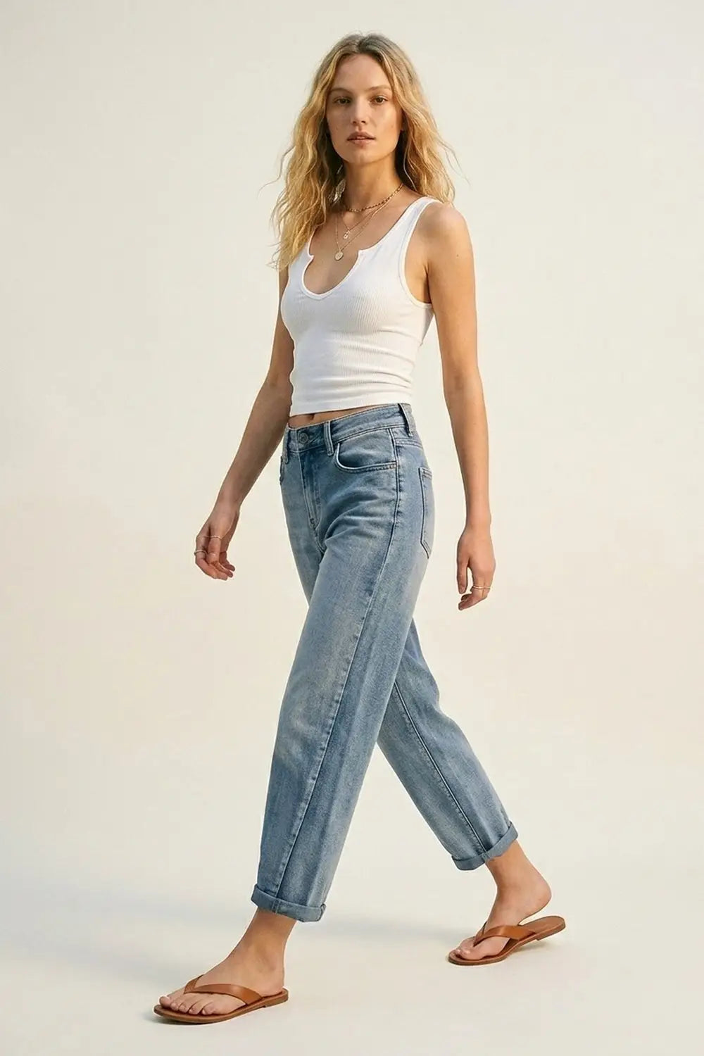 Vintage Wash Mom-fit Stretch Jeans