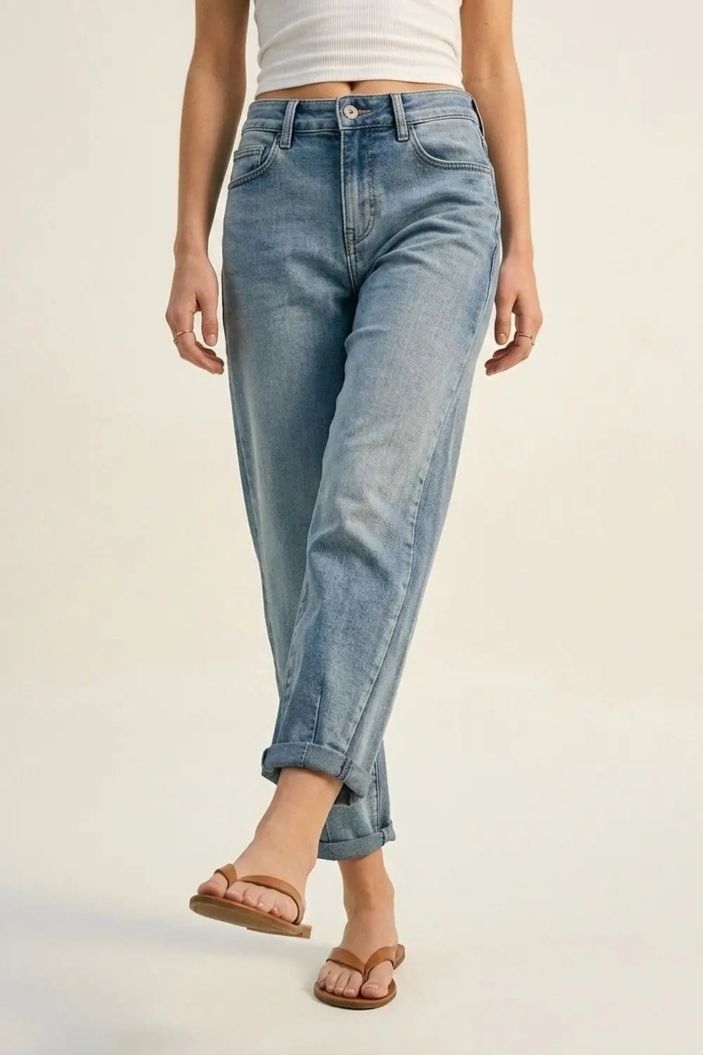 Vintage Wash Mom-fit Stretch Jeans