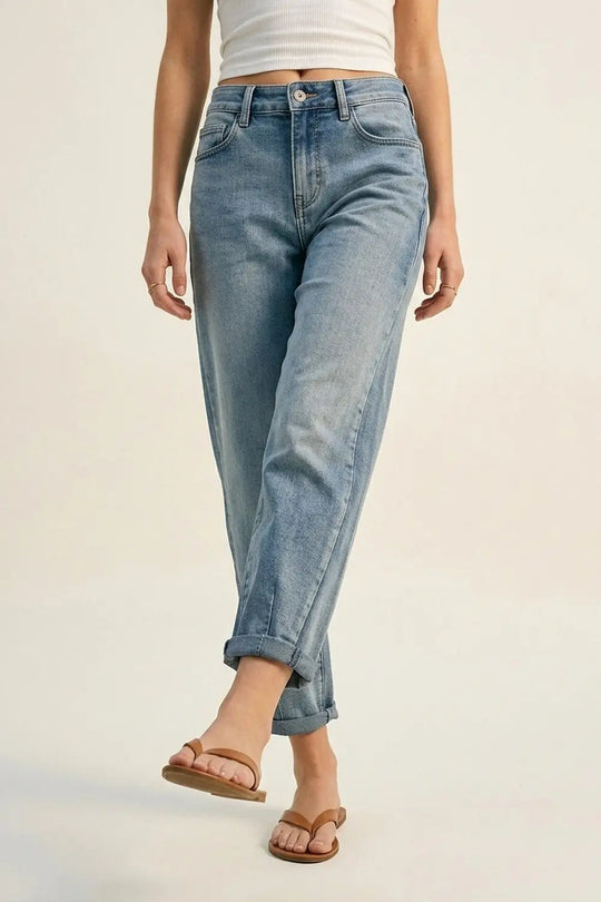 Vintage Wash Mom-fit Stretch Jeans