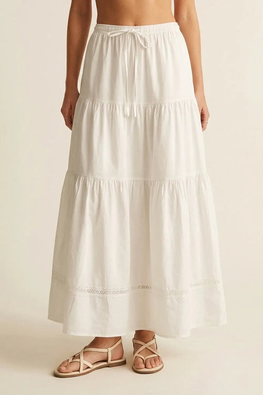 White poplin Maxi Skirt with Lace Detail - Skirts
