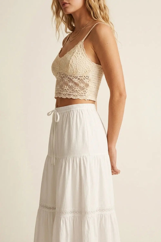 White poplin Maxi Skirt with Lace Detail - Skirts