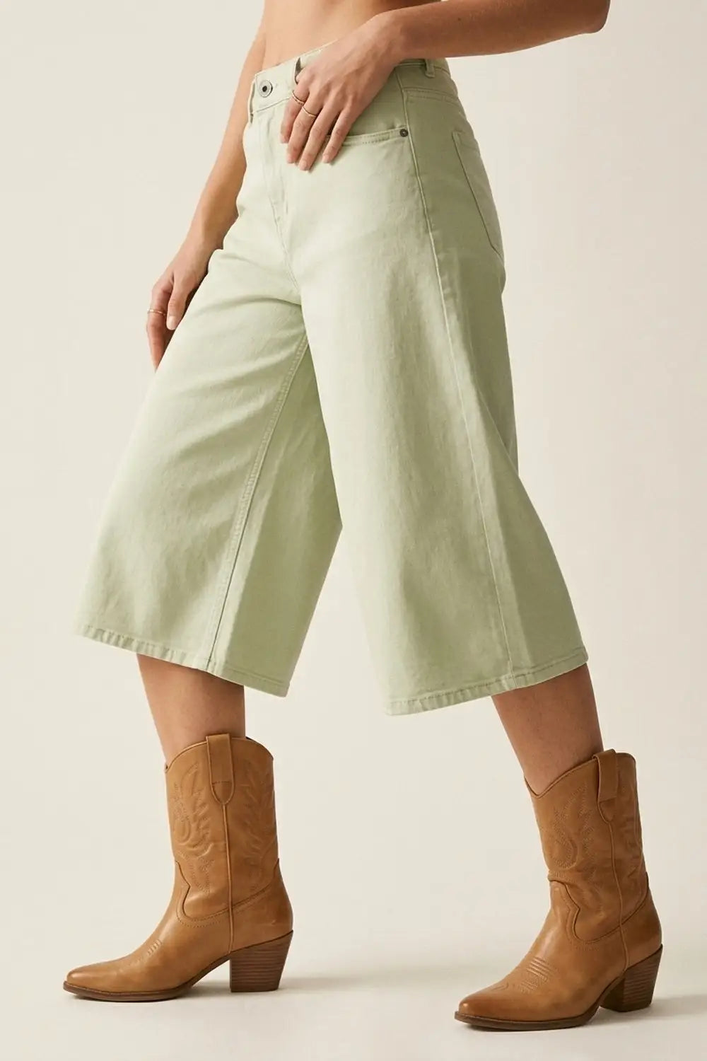 Stretch-denim Bermuda shorts in Mint Green - Pants