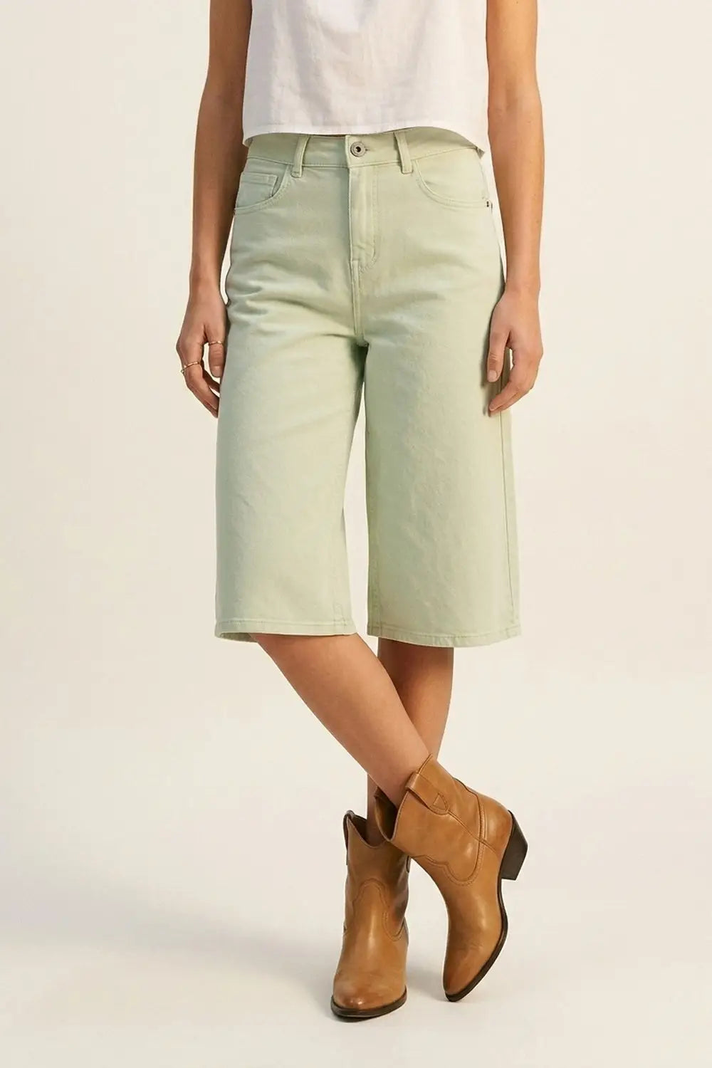 Stretch-denim Bermuda shorts in Mint Green - Pants