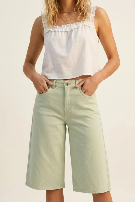 Stretch-denim Bermuda shorts in Mint Green - Pants