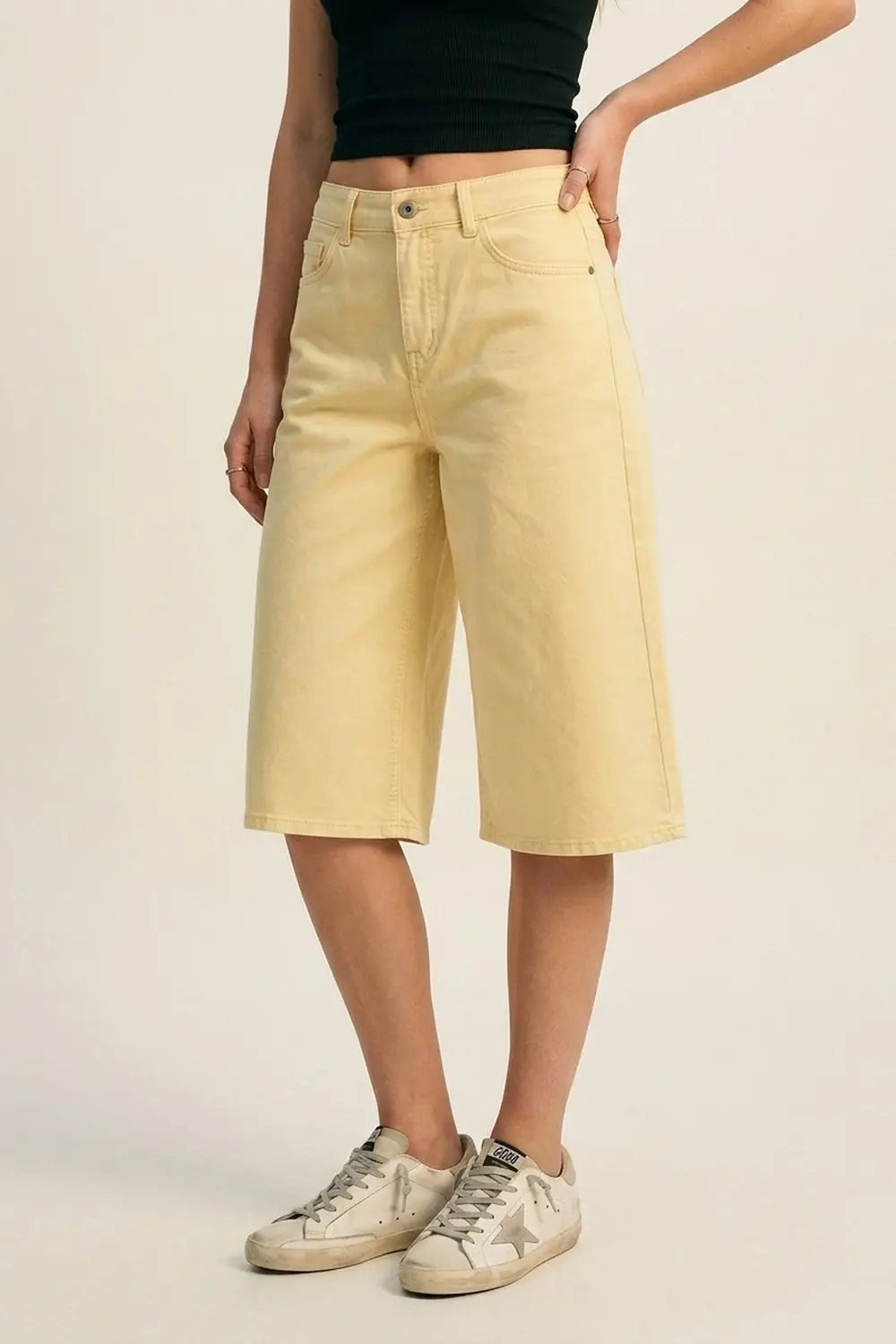 Stretch-denim Bermuda shorts in Butter Yellow - Pants