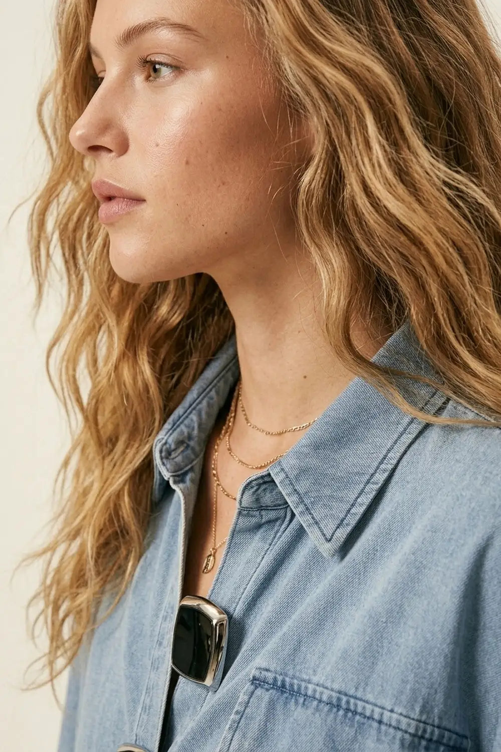 Light Wash Denim Short-Sleeve Shirt with big silver buttons - BLUE / ONE - Shirts