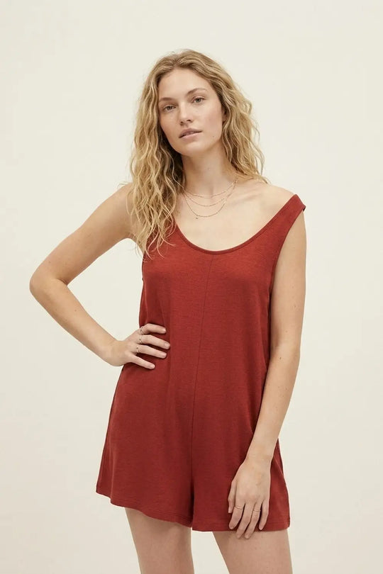 Comfy Short Playsuit With Scoop Neck in Terracotta - Jumpsuits