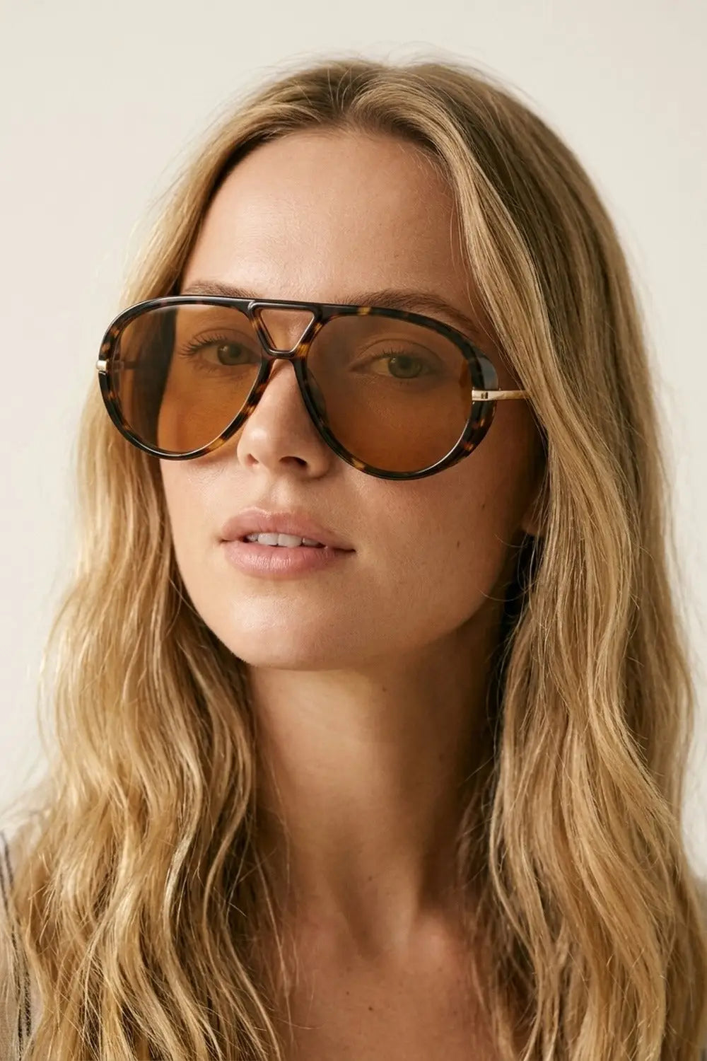 Tortoise Brown Aviator Style Sunglasses with Amber Lens - BROWN / ONE - Sunglasses