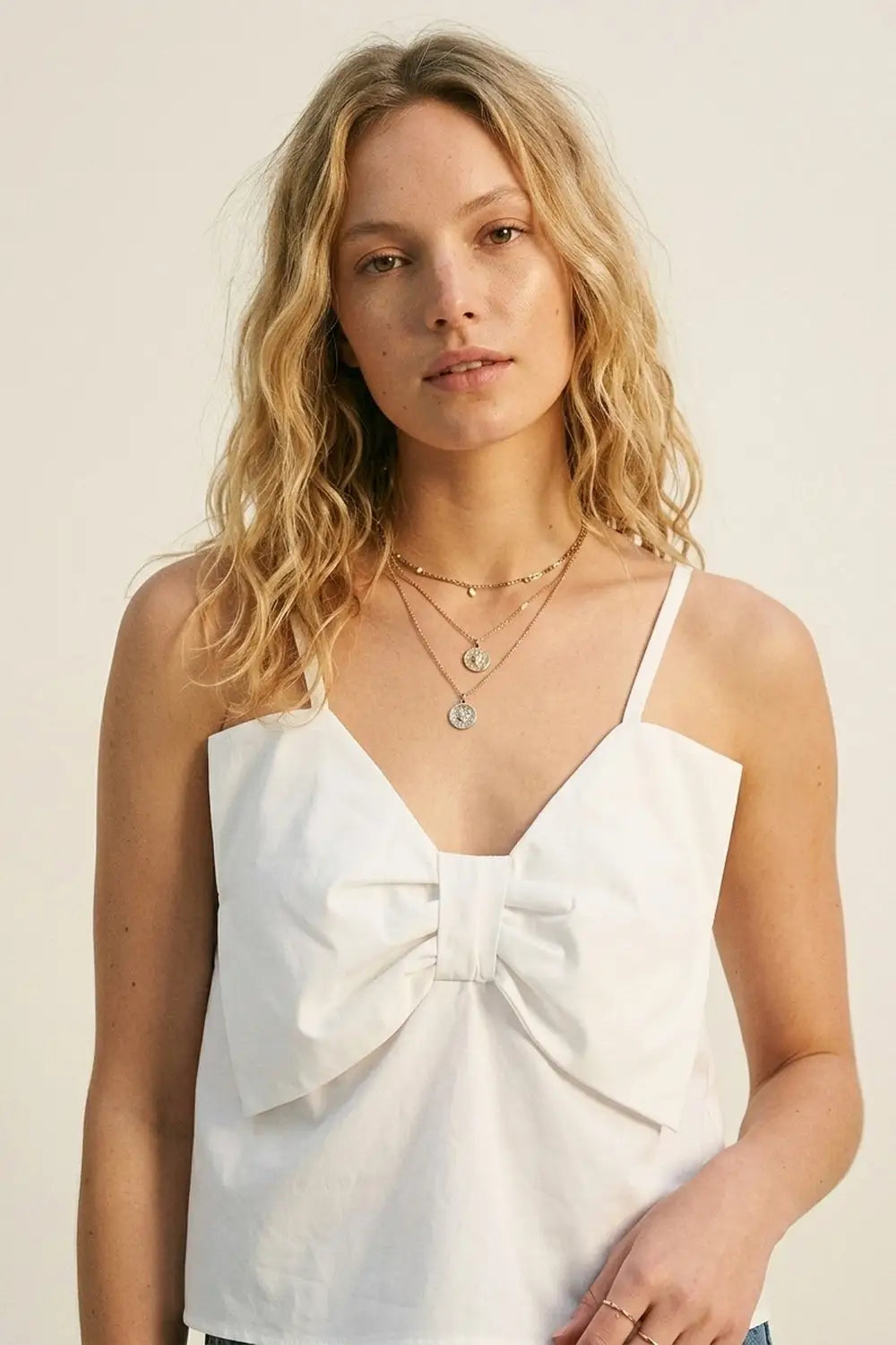 White poplin crop top with bow detail - Tops