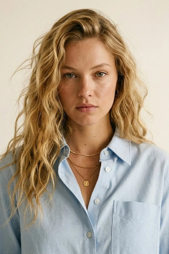 Light Blue Button-Front cropped Shirt in cotton fabric - Shirts