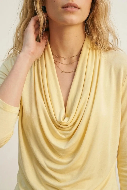 butter yellow front draped top with 3/4 sleeve - Tops