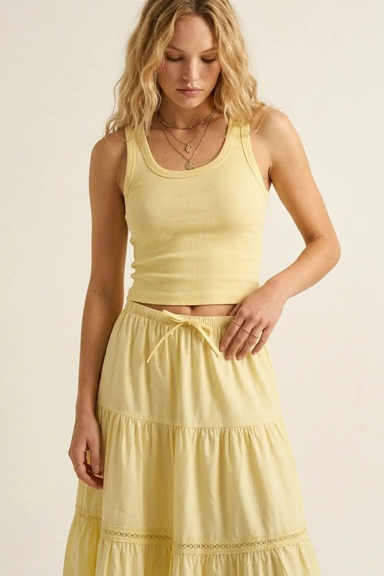 Yellow Poplin Maxi Skirt with Lace Detail - Skirts