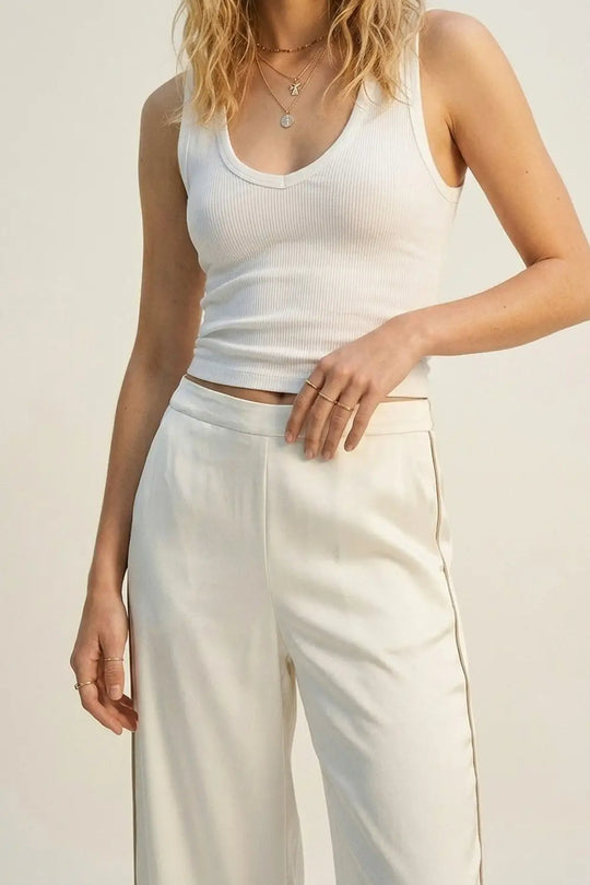 Ivory Satin Wide-Leg Kimono Trousers - Pants
