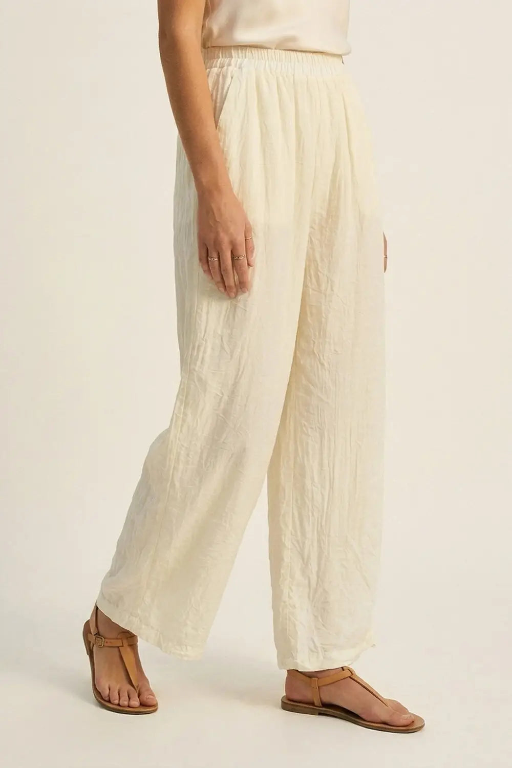 Cream Wide-Leg Pants with sheer fabric - Pants