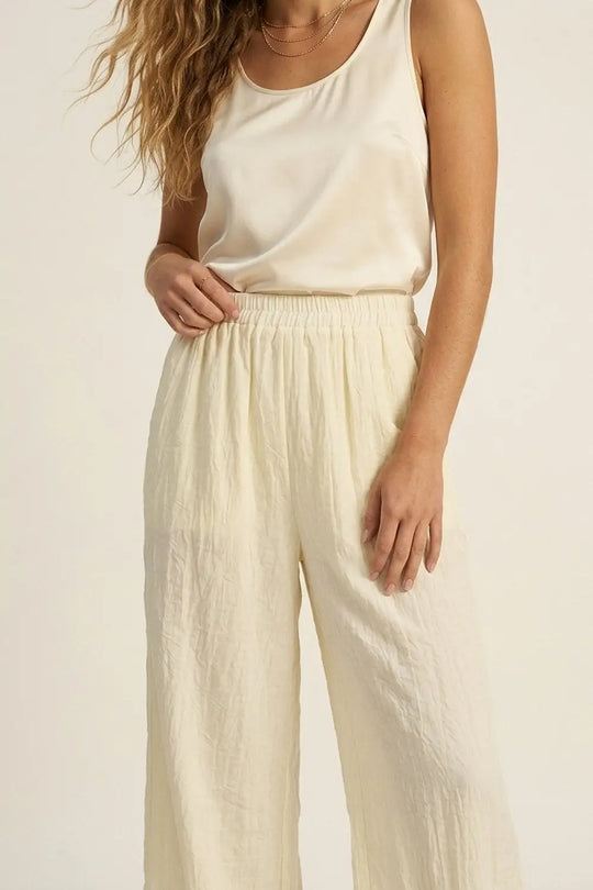 Cream Wide-Leg Pants with sheer fabric - Pants