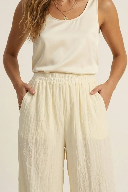 Cream Wide-Leg Pants with sheer fabric - Pants