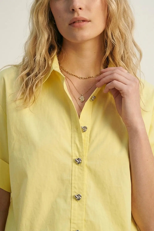 Yellow Short-Sleeve Kimono Shirt with silver buttons - YELLOW / ONE - Shirts