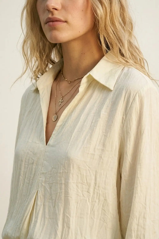 Cream Relaxed Fit Tunic Shirt with sheer fabric - Shirts