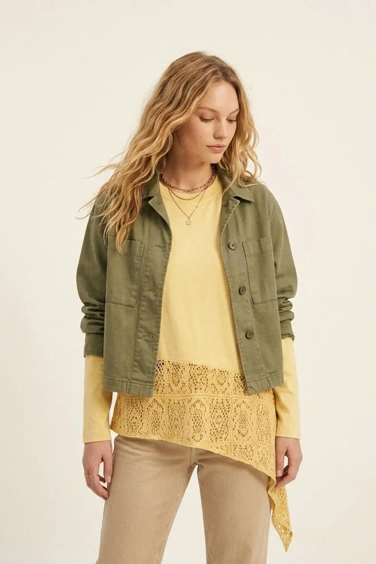 top with crochet Insert and Asymmetrical Hem in Yellow - T-Shirts