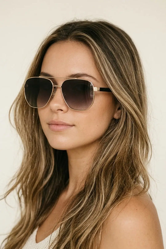 Squared Metal Sunglasses in Brown Smoke Lens - BROWN / ONE - Sunglasses