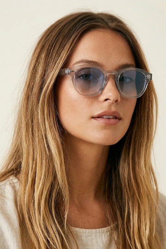 Clear Round Sunglasses With BabyPink Gradient Lense - PINK / ONE - Sunglasses