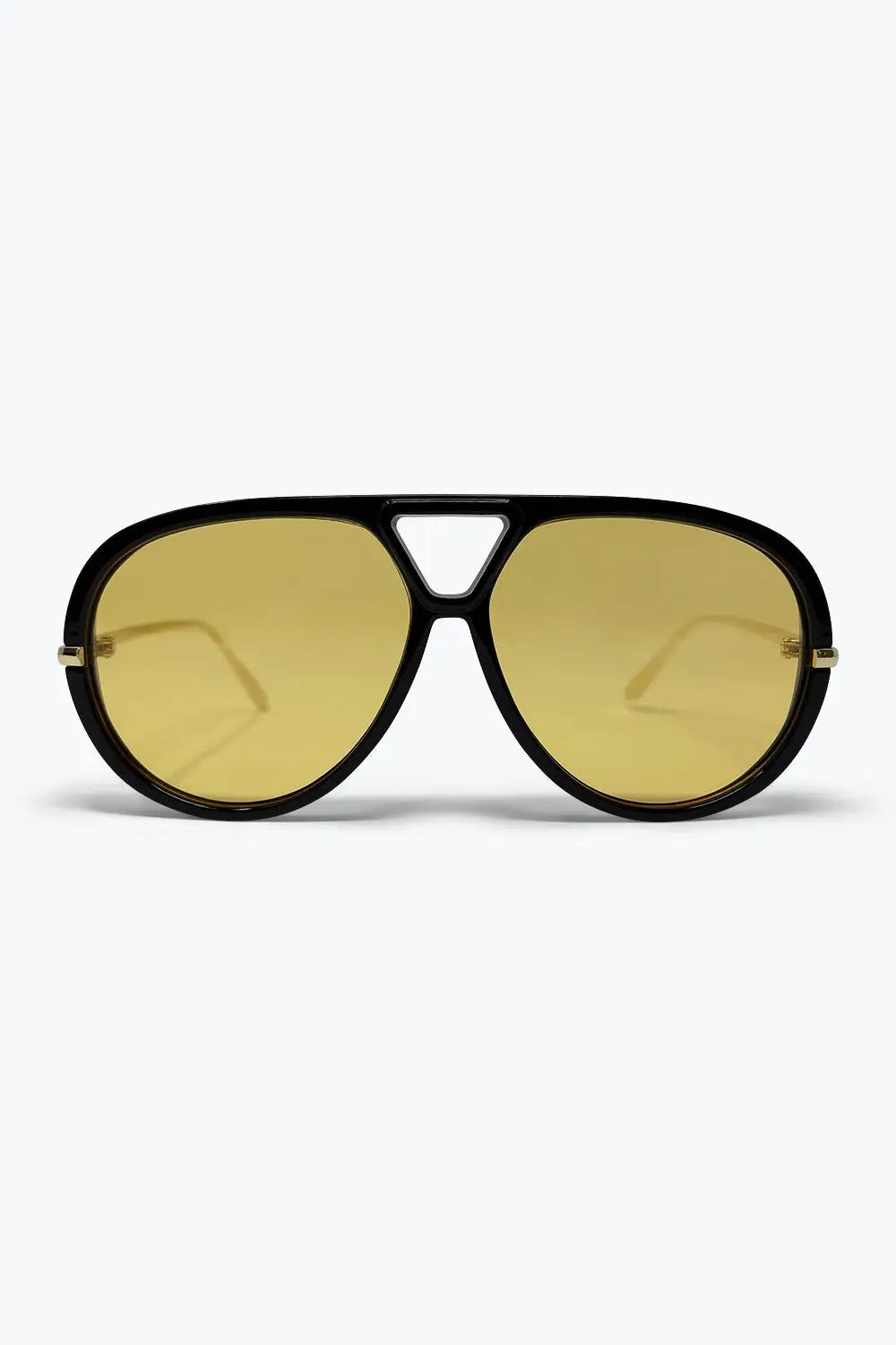 Black Aviator Frame Yellow Tinted Oversize Lens Sunglasses - YELLOW / ONE - Sunglasses