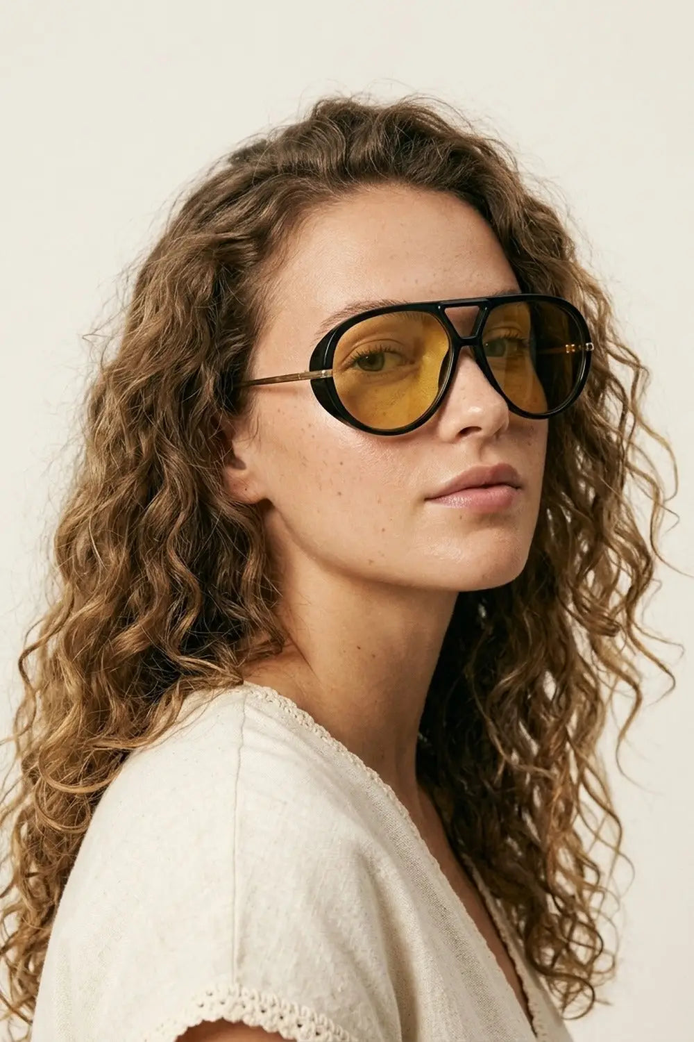 Black Aviator Frame Yellow Tinted Oversize Lens Sunglasses - YELLOW / ONE - Sunglasses