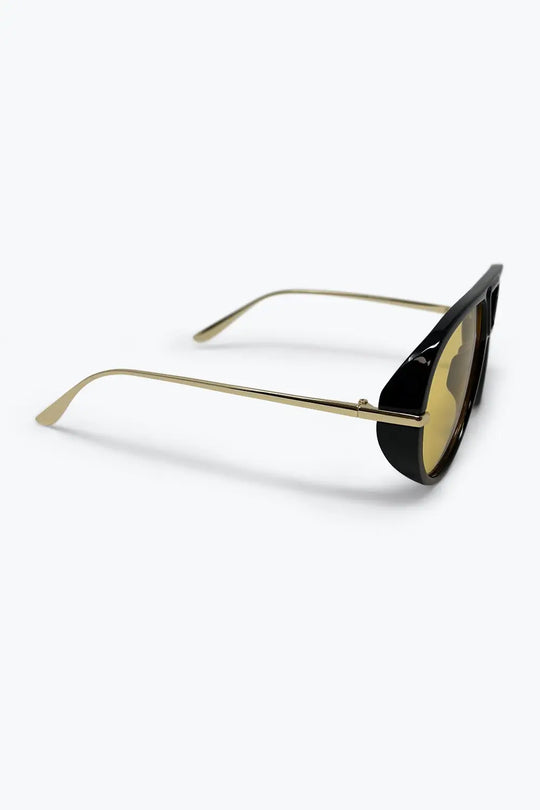 Black Aviator Frame Yellow Tinted Oversize Lens Sunglasses - YELLOW / ONE - Sunglasses