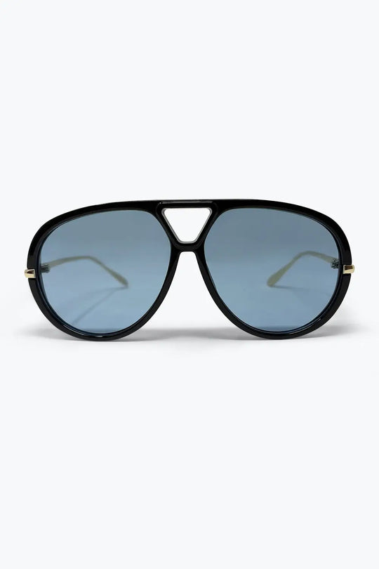 Black Oversize Aviator Frame Blue Gradient Lens Sunglasses - BLUE / ONE - Sunglasses