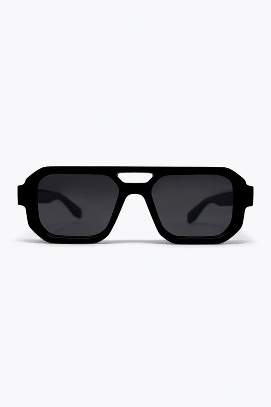Black Oversize Geometric Frame Thick Temple Urban Sunglasses - BLACK / ONE - Sunglasses