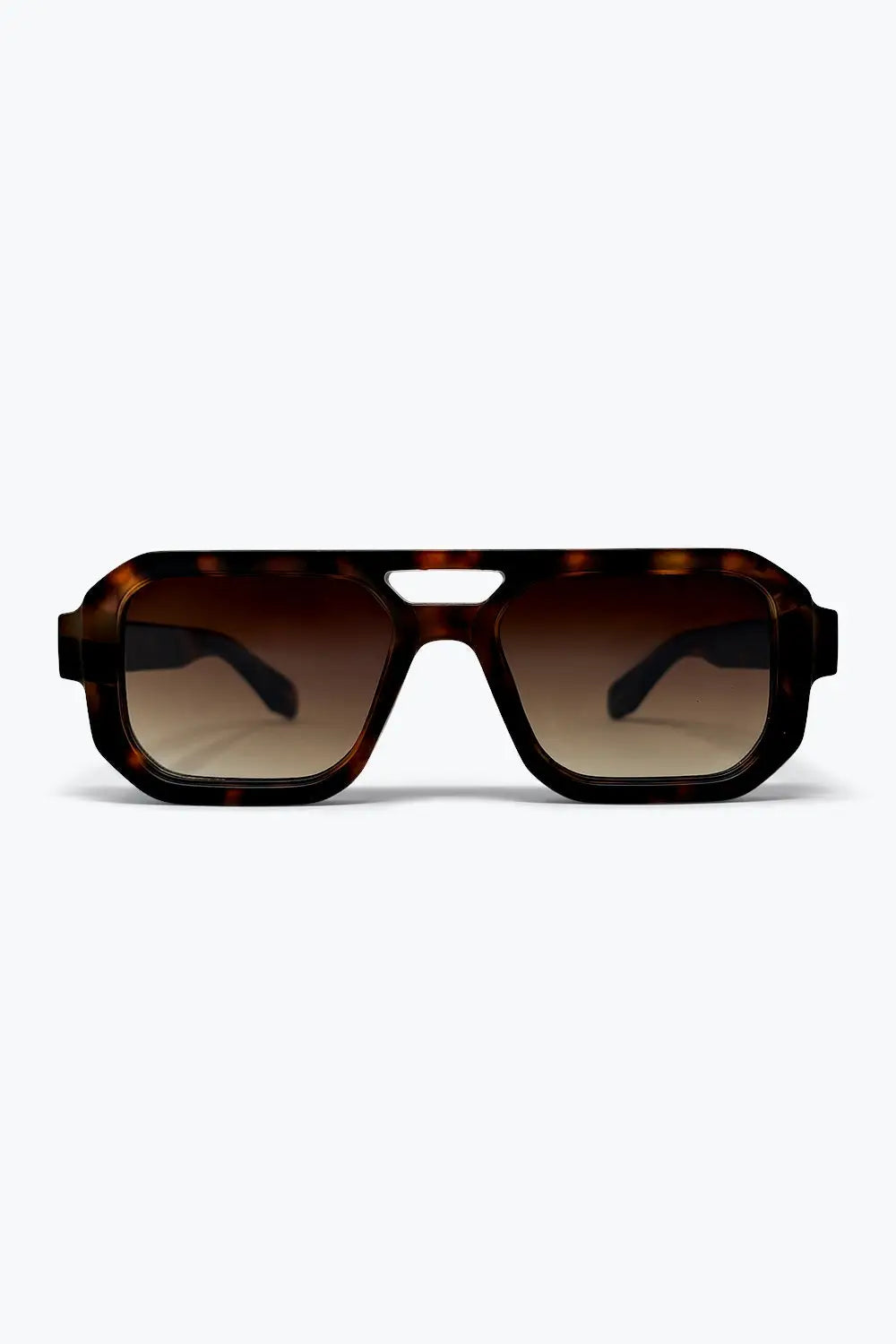 Brown Tortoiseshell Acetate Angular Frame Oversize Sunglasses - BROWN / ONE - Sunglasses