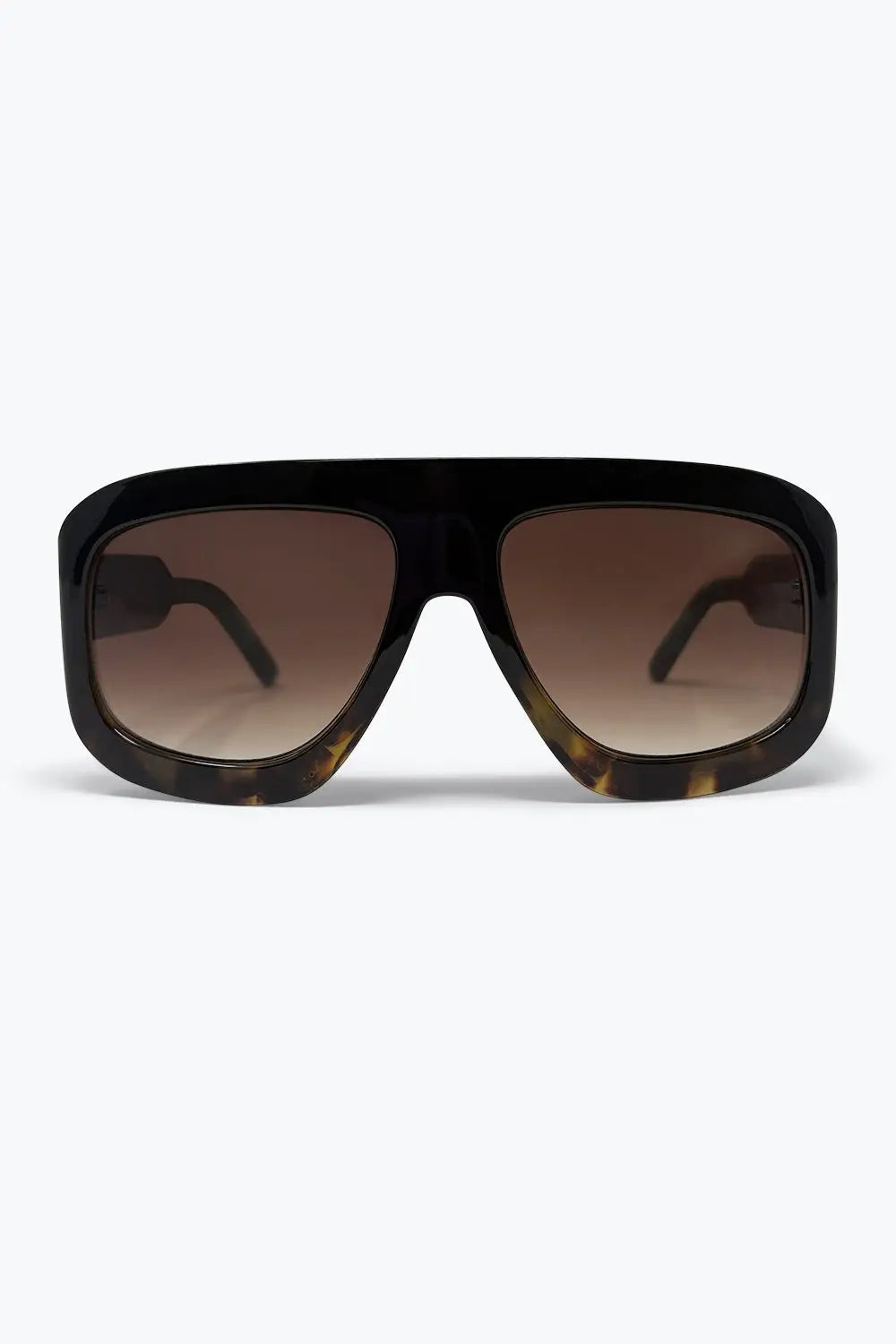 Black Tortoiseshell Effect Square Frame Gradient Lens Sunglasses - BROWN / ONE - Sunglasses