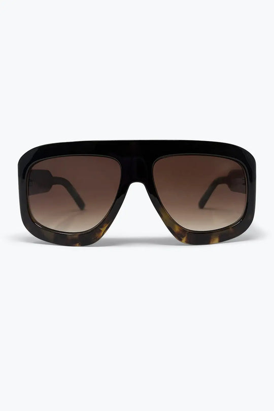 Black Tortoiseshell Effect Square Frame Gradient Lens Sunglasses - BROWN / ONE - Sunglasses