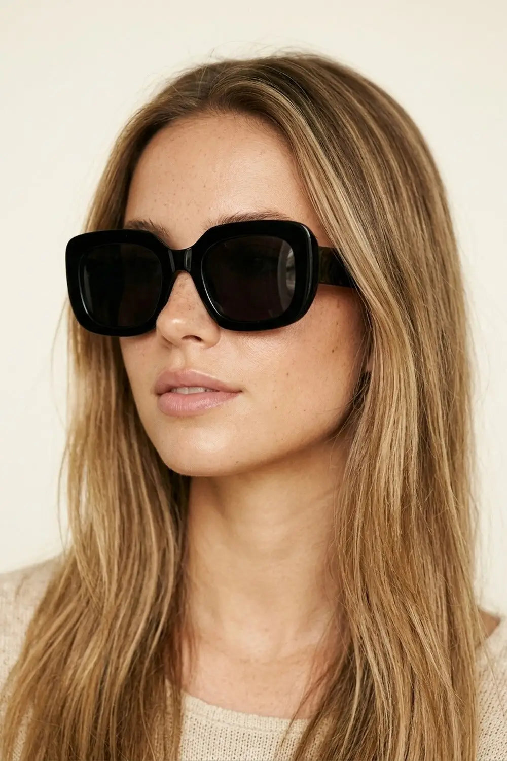 Black Glossy Acetate Oversize Square Frame Sunglasses - BLACK / ONE - Sunglasses