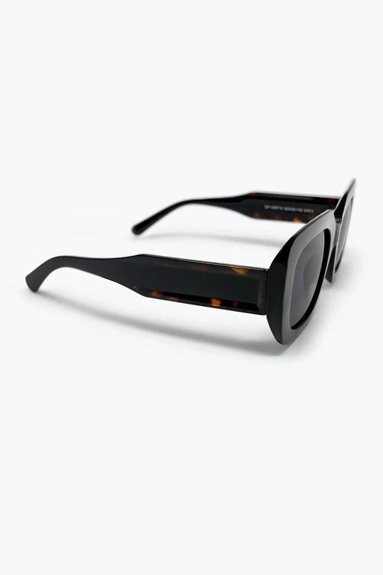 Black Glossy Acetate Oversize Square Frame Sunglasses - BLACK / ONE - Sunglasses