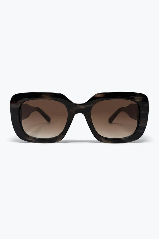 Black Tortoiseshell Acetate Wide Square Frame Sunglasses - BROWN / ONE - Sunglasses