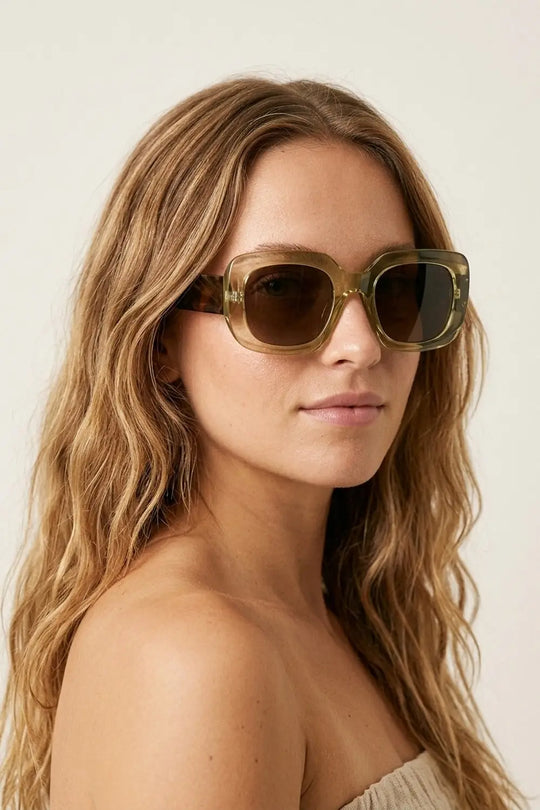 Khaki Square Acetate Wide Frame Gradient Oversize Sunglasses - YELLOW / ONE - Sunglasses