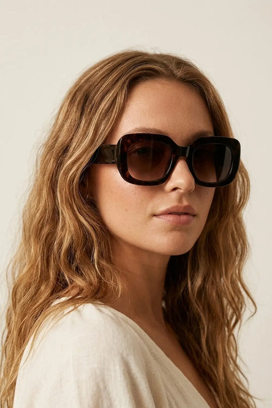 Black Tortoiseshell Acetate Square Frame Oversized Sunglasses - BROWN / ONE - Sunglasses