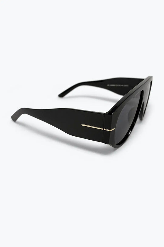 Black Oversize Shield Frame Gold Trim Aviator Sunglasses - BLACK / ONE - Sunglasses
