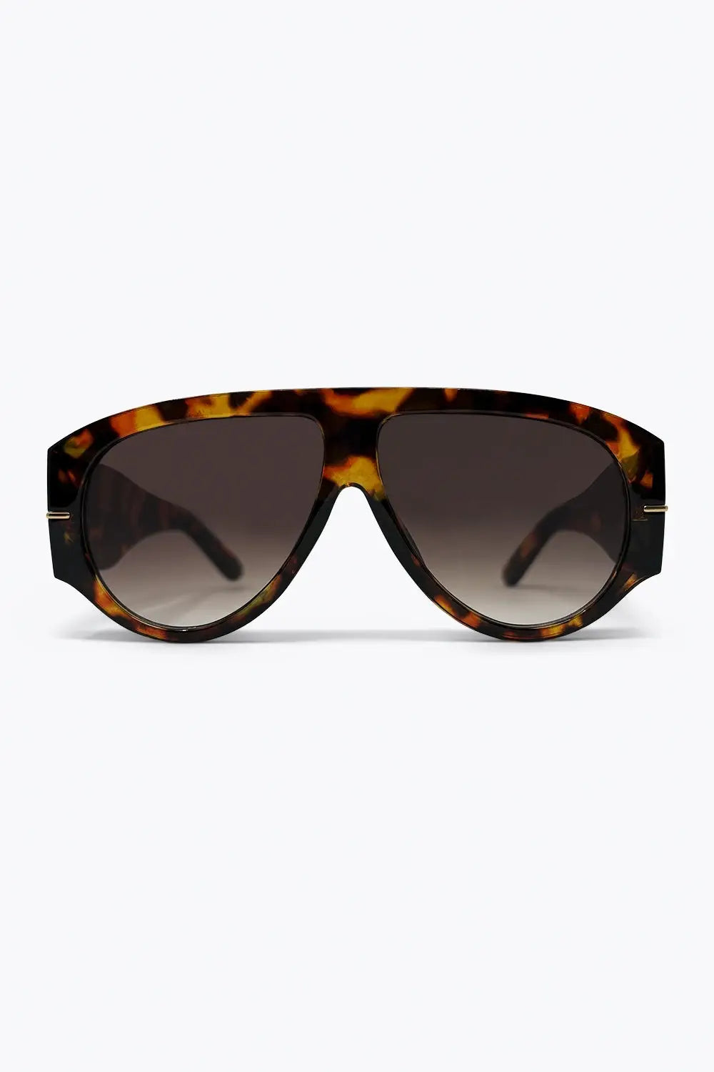 Brown Tortoiseshell Print Chunky Frame Wide Visor Sunglasses - BROWN / ONE - Sunglasses