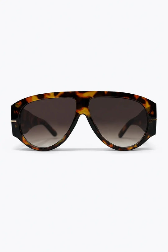 Brown Tortoiseshell Print Chunky Frame Wide Visor Sunglasses - BROWN / ONE - Sunglasses