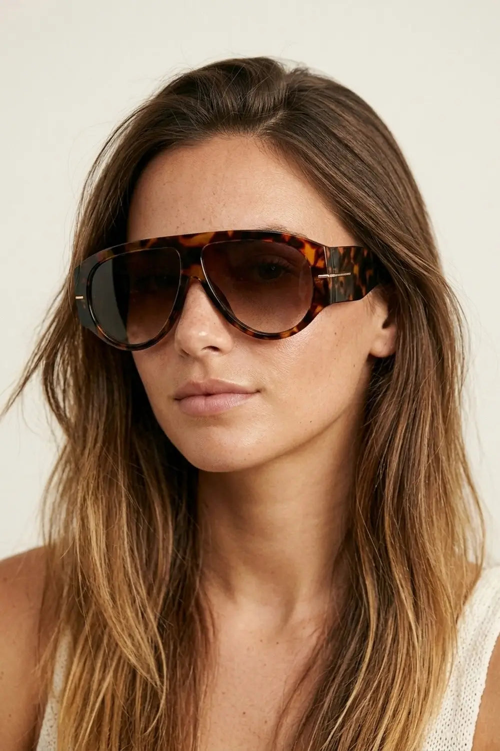 Brown Tortoiseshell Print Chunky Frame Wide Visor Sunglasses - BROWN / ONE - Sunglasses