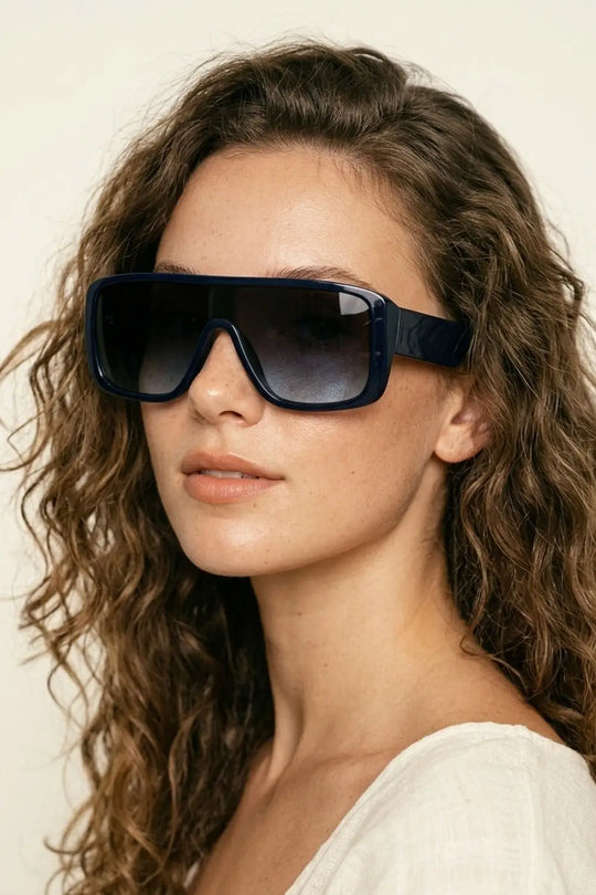 Navy Oversize Square Frame Gradient Lens Shield Sunglasses - BROWN / ONE - Sunglasses